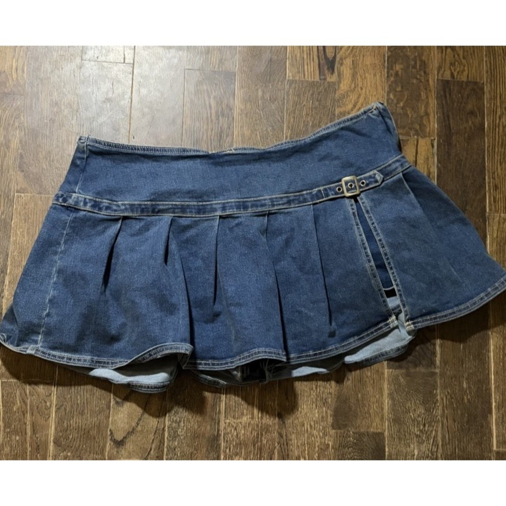 Y2K Madden Girl Micro Mini Skirt SKORT XXL Pleated Denim 2000's Pop Punk Grunge